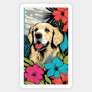 Golden Retriever Dog Vibrant Tropical Flower Tall Retro Vintage Digital Pop Art Portrait 2 Sticker